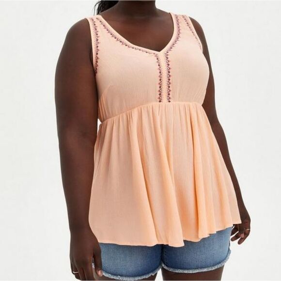 torrid Tops - TORRID Babydoll Gauze Embroidered Tank